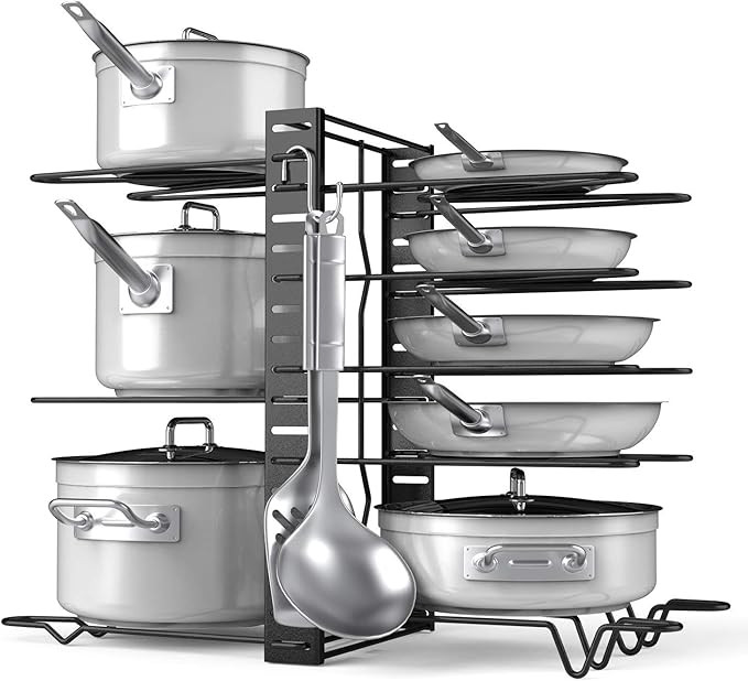 Pots and Pans Organizer Adjustable 8+ Pots and Pans Oragnizer, Kitchen Counter and Cabinet Pot Li... | Amazon (US)