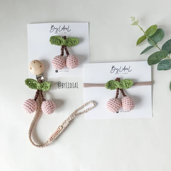 Handmade Cherry Pacifier Clip Nylon Headband Hair Clip Baby | Etsy | Etsy (US)