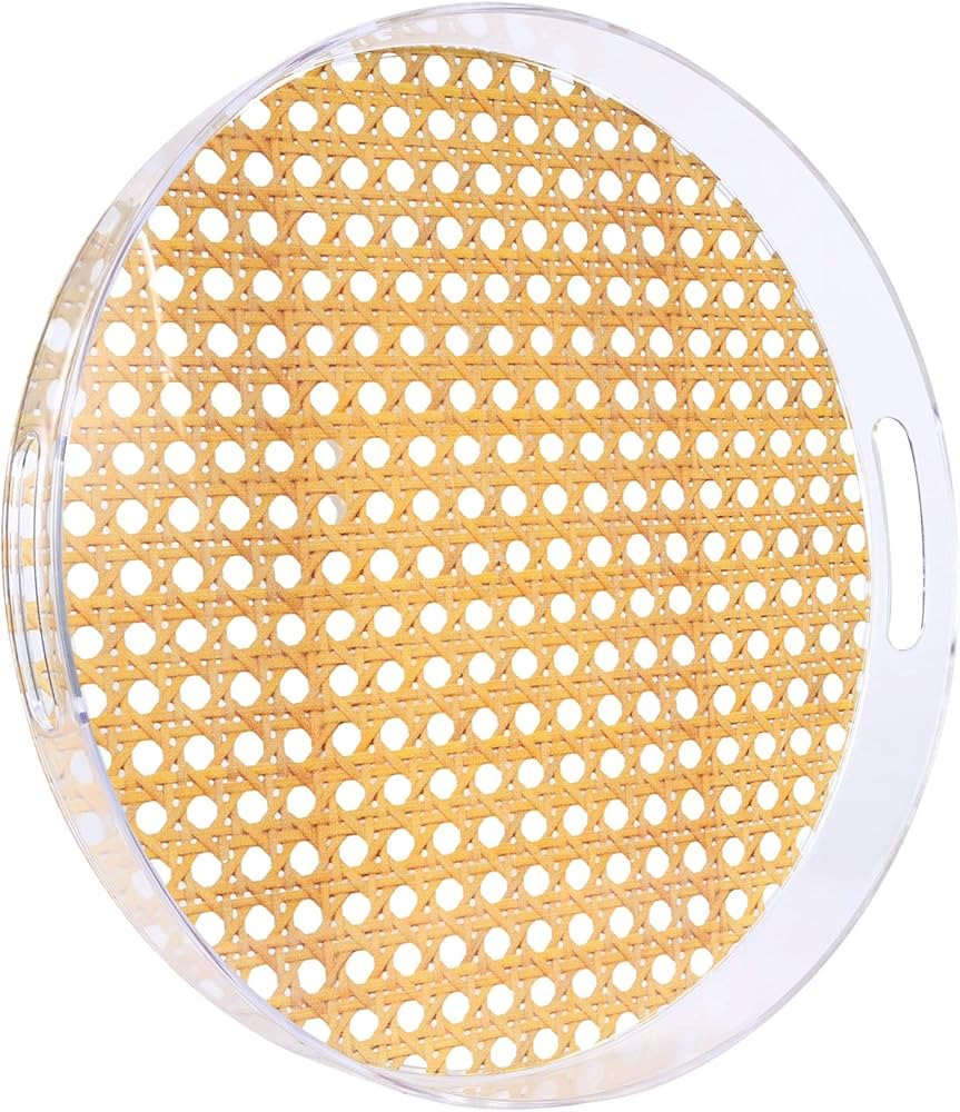 Gifturbo Clear Serving Tray with Imitated Rattan,Round Decorative Serving Trays with Handles,Coff... | Amazon (US)