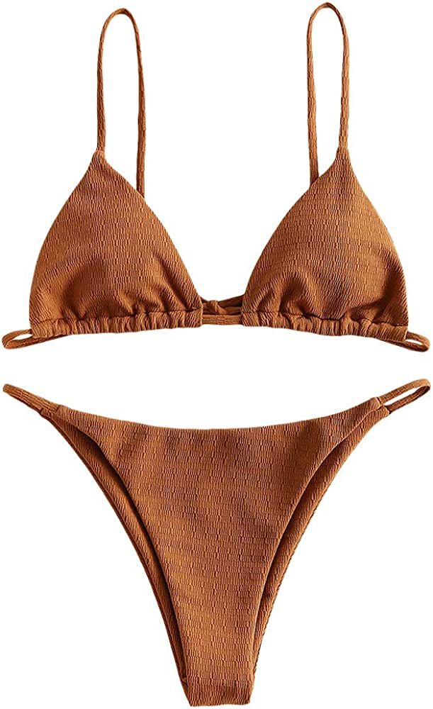 ZAFUL Women's Silk TString Bikini Swimwear Triangle Tie Side Bikini Cheeky Brazilian Swimsuits | Amazon (US)