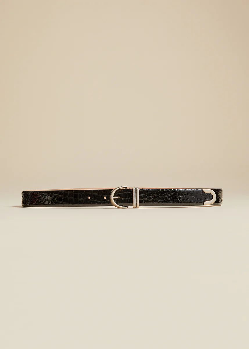 The Bambi Belt in Black Croc-Embossed Leather with Silver | Khaite