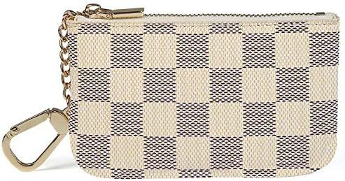 Luxury Zip Checkered Key Chain Pouch | Mini Coin Purse Wallet Card Holder with Clasp | PU Vegan L... | Amazon (US)