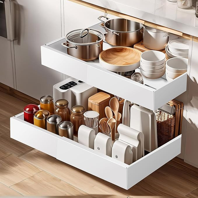 Pull out Cabinet Organizer, Expandable(17.1"-26.7") Heavy Duty Slide out Drawers Fixed with Adhes... | Amazon (US)