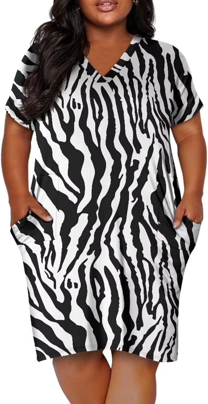 Biyejit Plus Size Dresses for Curvy Women Summer Casual Short Sleeve T Shirt Midi Dress with Pock... | Amazon (US)