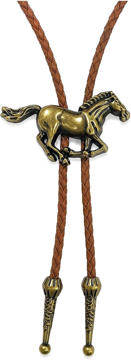 Vintage Running Horse Bolo Tie, Western Cowboy Accessories For Men, Brown Braided Leather Cord, Antique Bronze Finish Necktie, Rodeo Costume Stuff, Country Dance | Amazon (US)