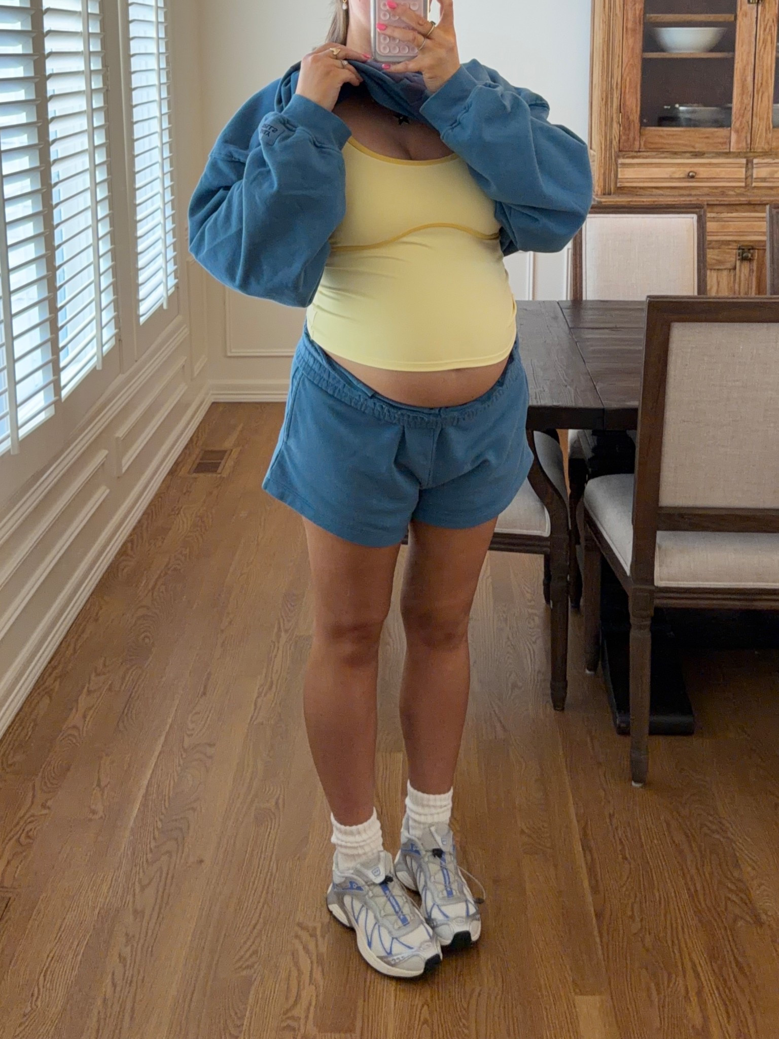 Size M/L in daily drills I’m 25+ weeks pregnant and 5’ 5” I always cuff the shorts! Everything has a nice oversized fit and I love this blue. Sneakers tts 



#LTKBump #LTKmomlife #LTKgrwm