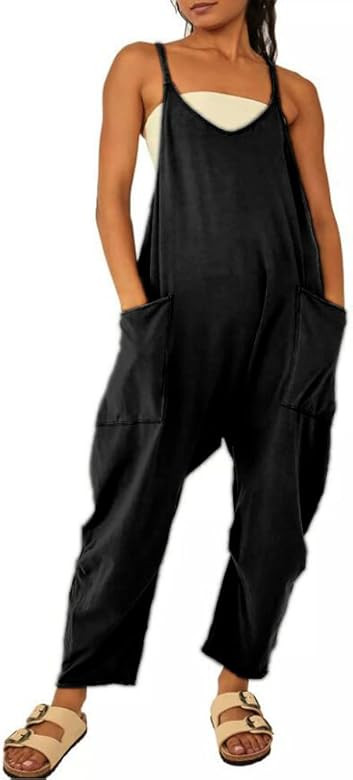 Peaceglad Womens Linen Overalls Women Casual Summer Lightweight Rompers Loose Wide Leg Jumpsuits | Amazon (US)