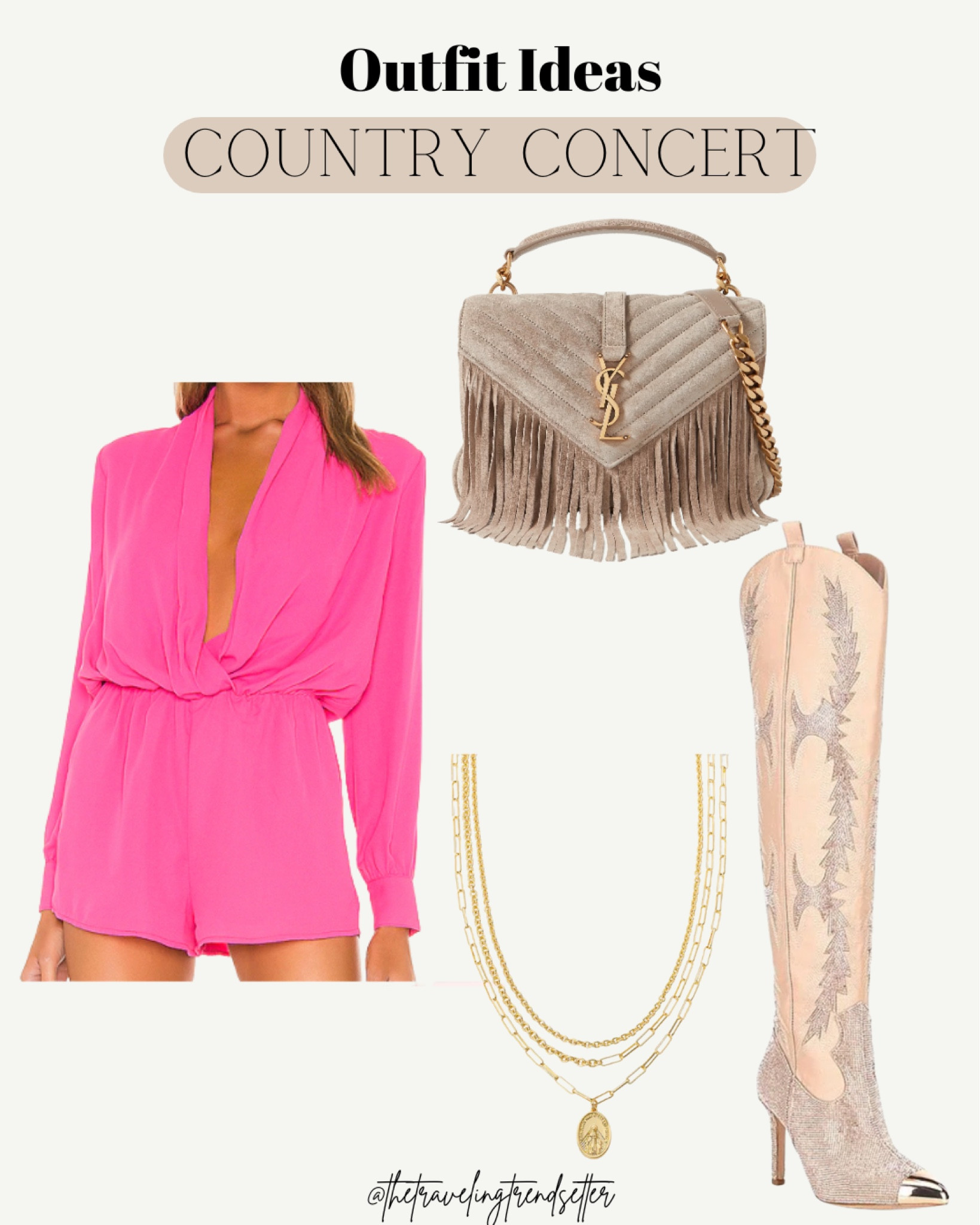 Concert outfit ides - revolve - ysl - purse - gold necklace - boots - knee high boots 

#LTKstyletip #LTKitbag #LTKshoecrush