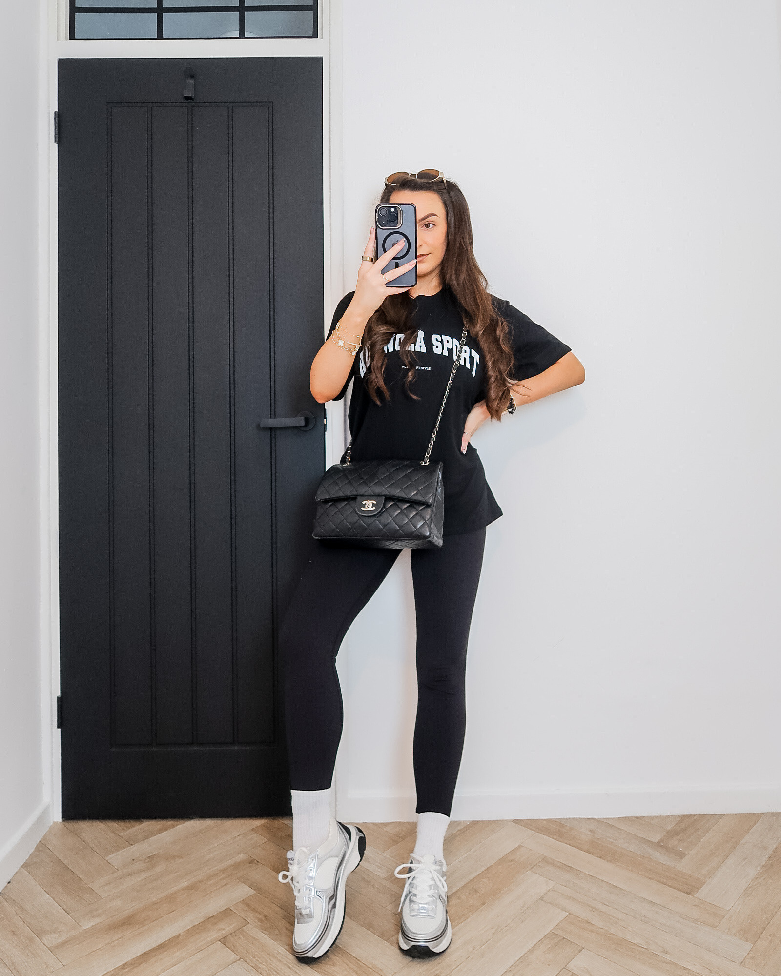 adanola leggings, adanola outfit, black leggings outfit, black t shirt outfit, casual chic style, everyday fashion, off duty style, weekend outfit, luxe casualwear, chanel trainers, white crew socks, sunglasses outfit, minimalist style, athleisure outfit, effortless style, neutral fashion, spring style, summer outfit inspiration, uk fashion creator, elevated basics

#LTKeurope #LTKsummer #LTKuk