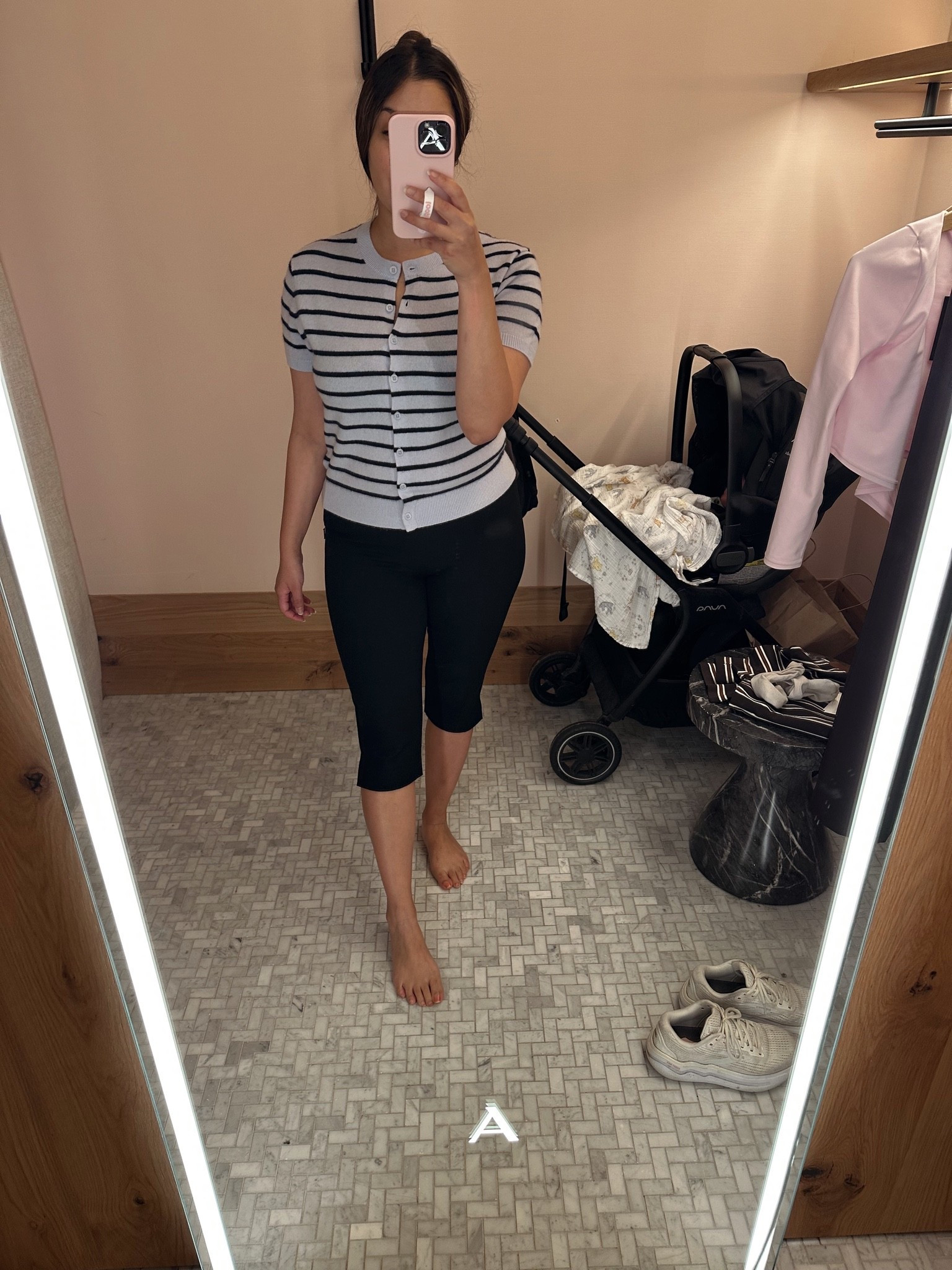 Did a little shopping to get out of the house and had to nurse in the fitting room 🤣 how darling is this striped cardigan and I never thought I would get into capris again but these are sooo cute!! 🥰

#LTKmomlife #LTKPetite #LTKBaby