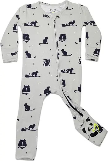 Bellabu Bear Kids' Black Cat Convertible Footie Fitted One-Piece Pajamas | Nordstrom | Nordstrom