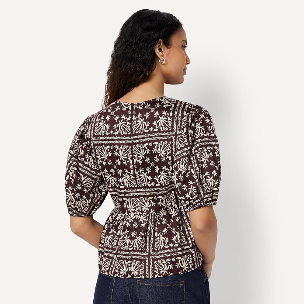 Amazon Essentials Women's Cotton Sateen Relaxed-Fit Peplum Blouse | Amazon (US)
