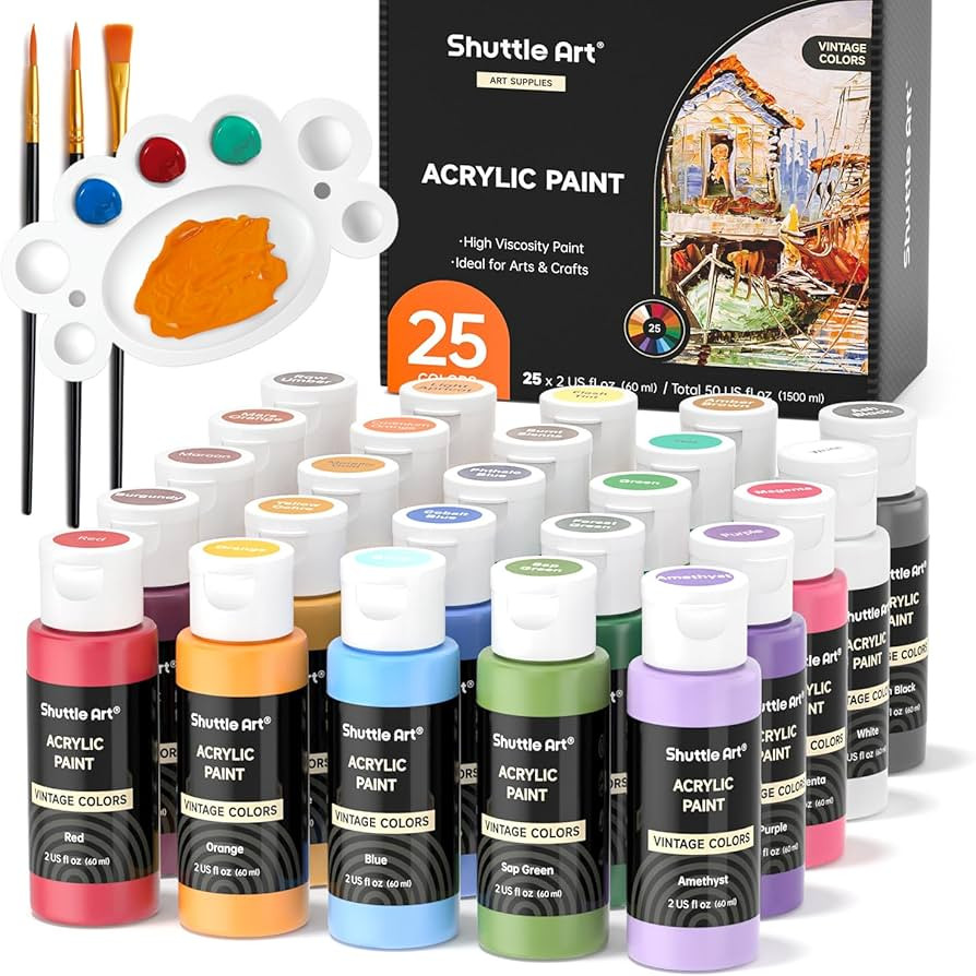 Shuttle Art Acrylic Paint Set, 25 Vintage Colours Acrylic Paints, 2oz/60ml Bottles, Rich Pigmente... | Amazon (US)