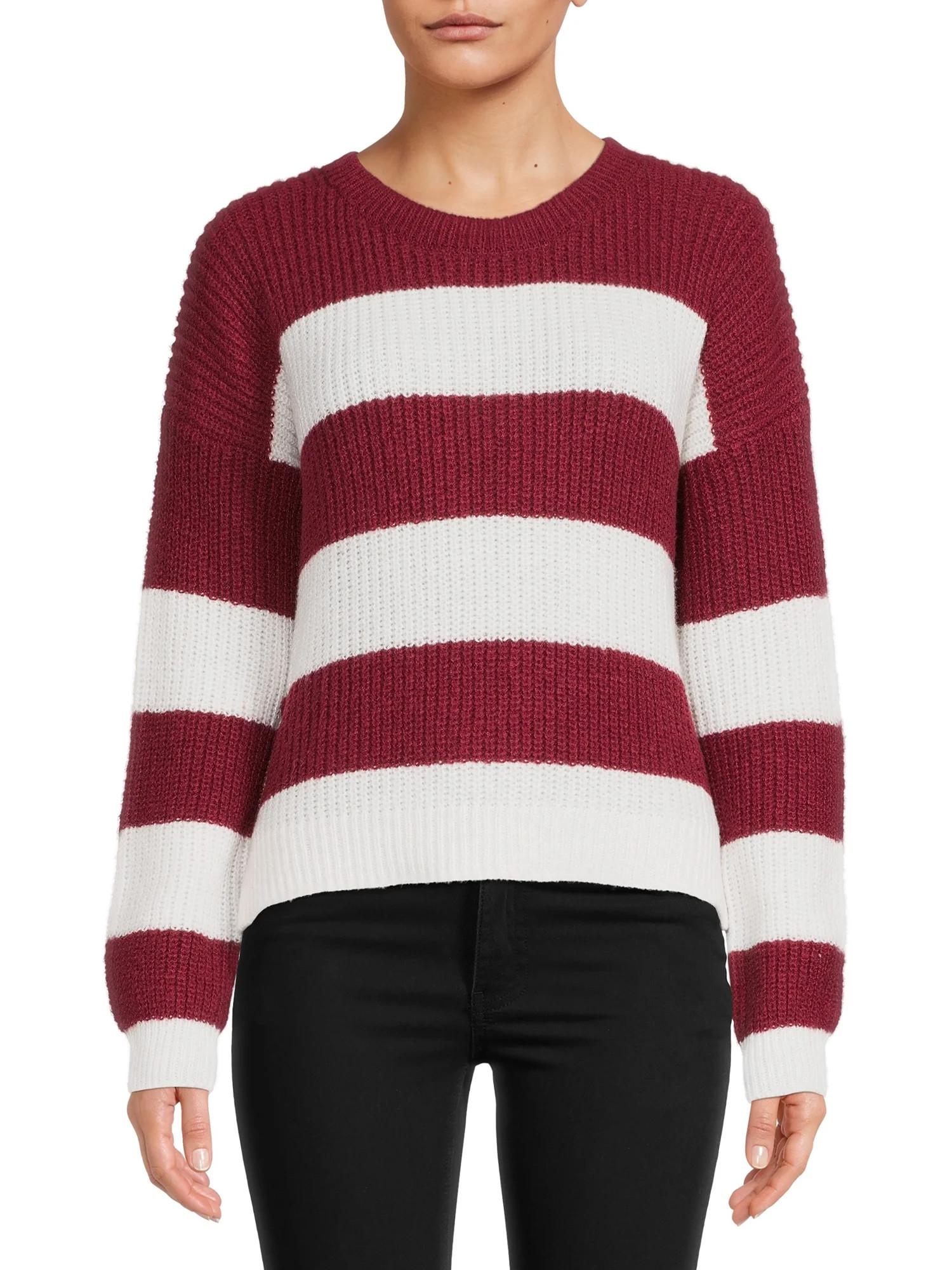 No Boundaries Juniors' Striped Lace-Up Sweater - Walmart.com | Walmart (US)