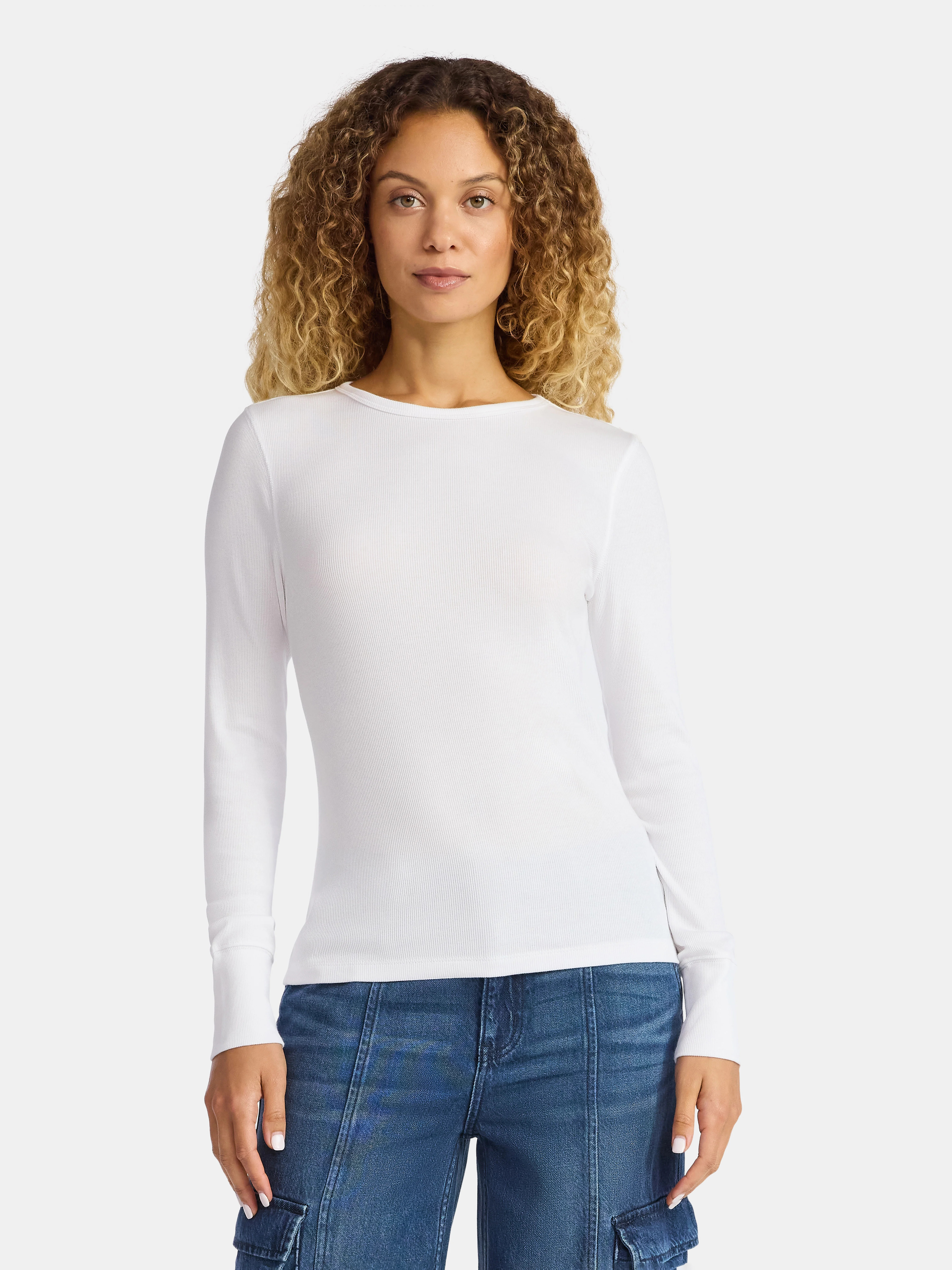 Time and Tru Women's Rib Tee with Long Sleeves, Size XS-XXXL | Walmart (US)