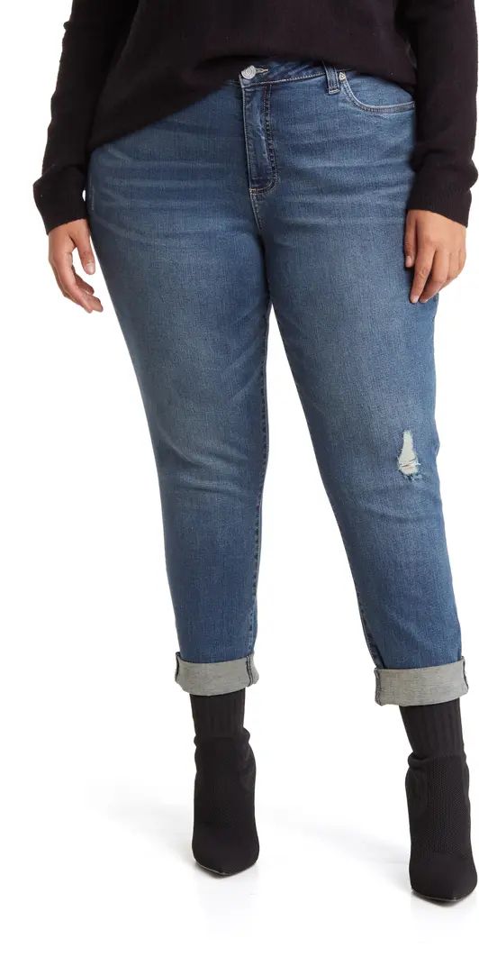 Distressing and whiskering at the wear points add lived-in appeal to a pair of boyfriend-style je... | Nordstrom Rack