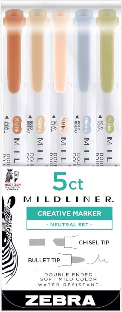 Zebra Pen Mildliner Double Ended Highlighter Set, Assorted Neutral Vin