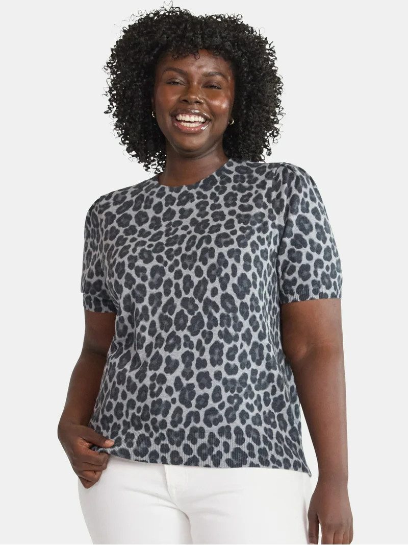 Terra & Sky Women's Plus Short Sleeve Printed Sweater | Walmart (US)
