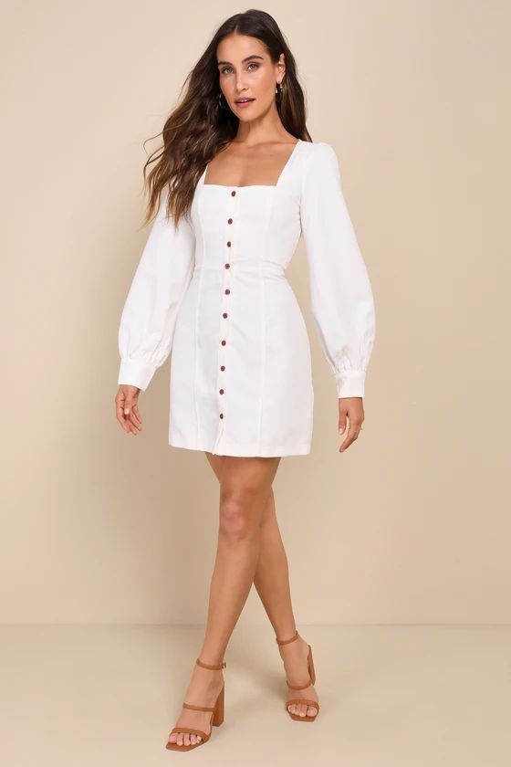 Posh Promise Ivory Corduroy Long Sleeve Button-Up Mini Dress | Lulus