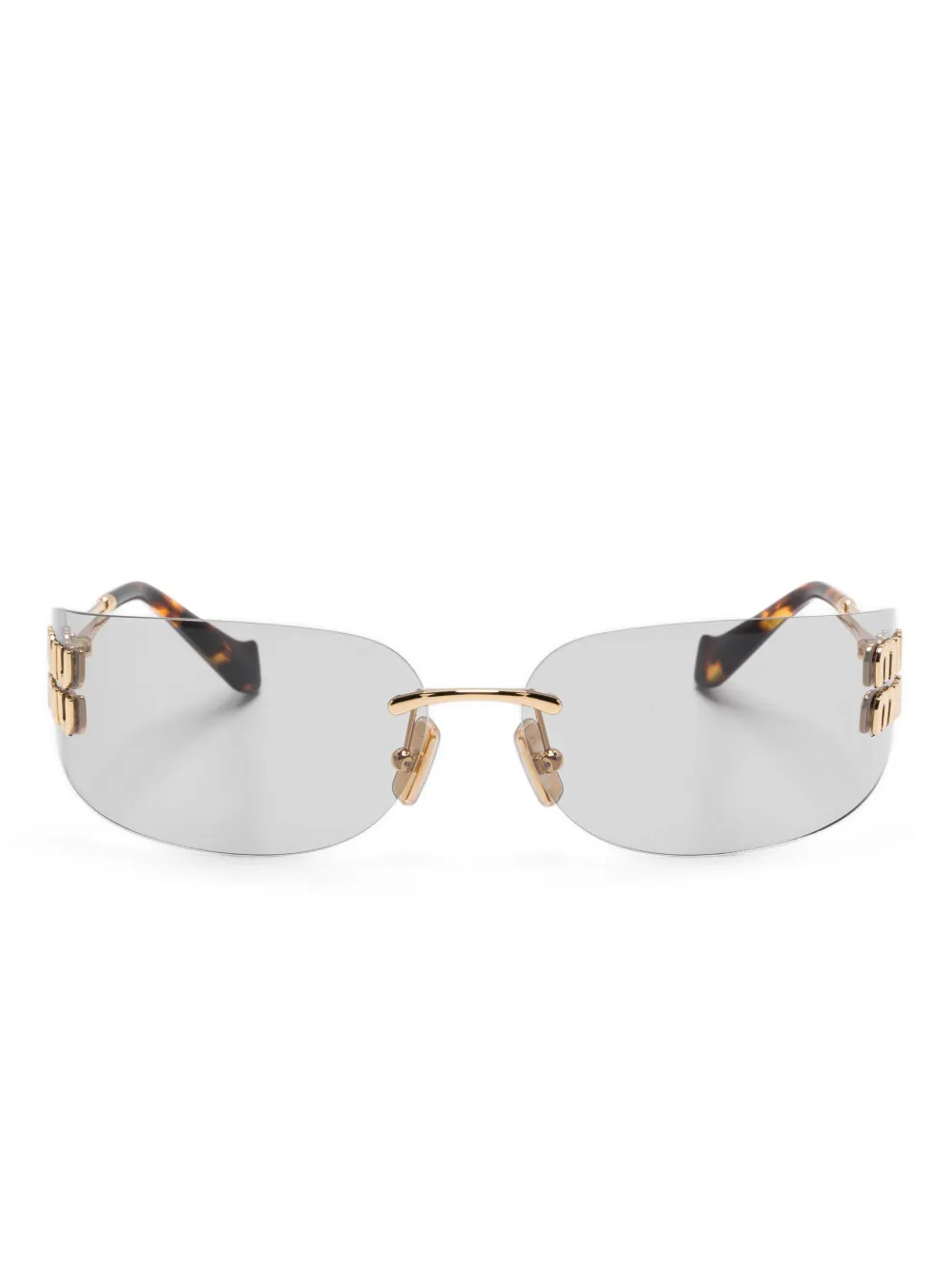 Miu Miu Eyewear logo-plaque Sunglasses | Gold | FARFETCH | Farfetch Global