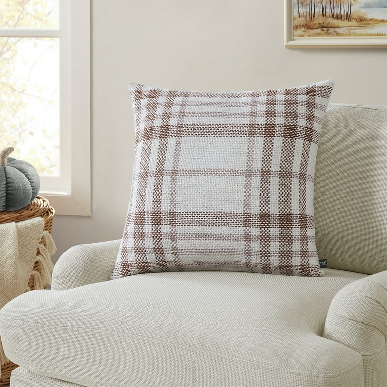 My Texas House 20" x 20" Aurelia Ginger Plaid Cotton Decorative Pillow Cover | Walmart (US)