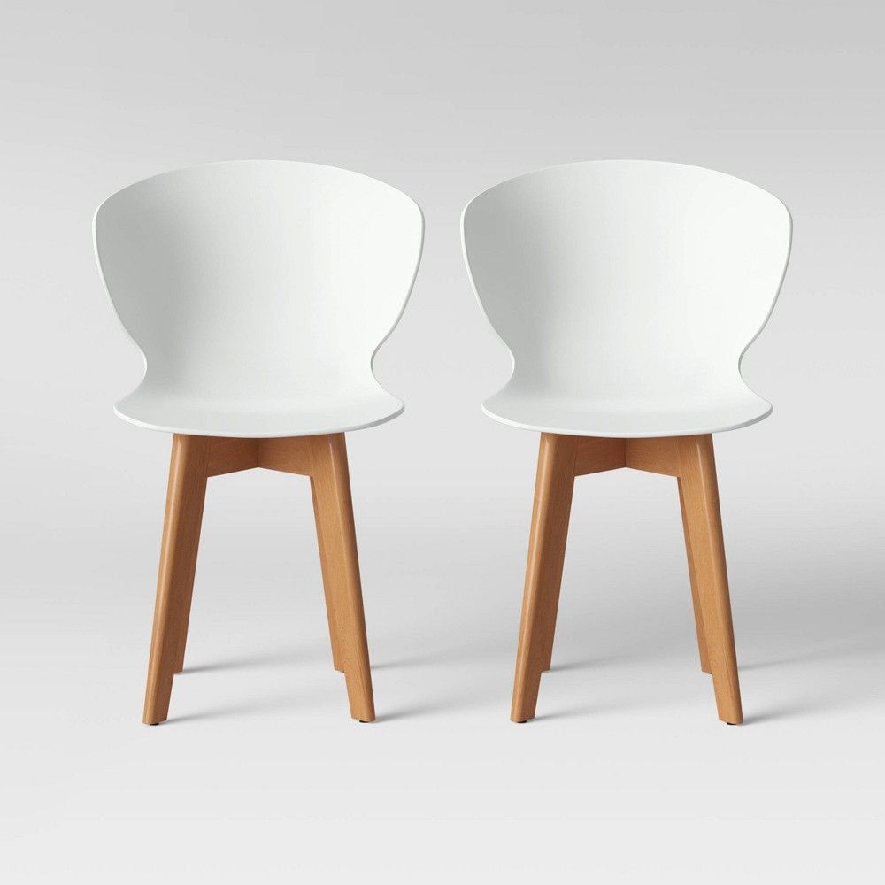 Set of 2 Lever Plastic Dining Chair with Wood Legs White - Project 62 | Target