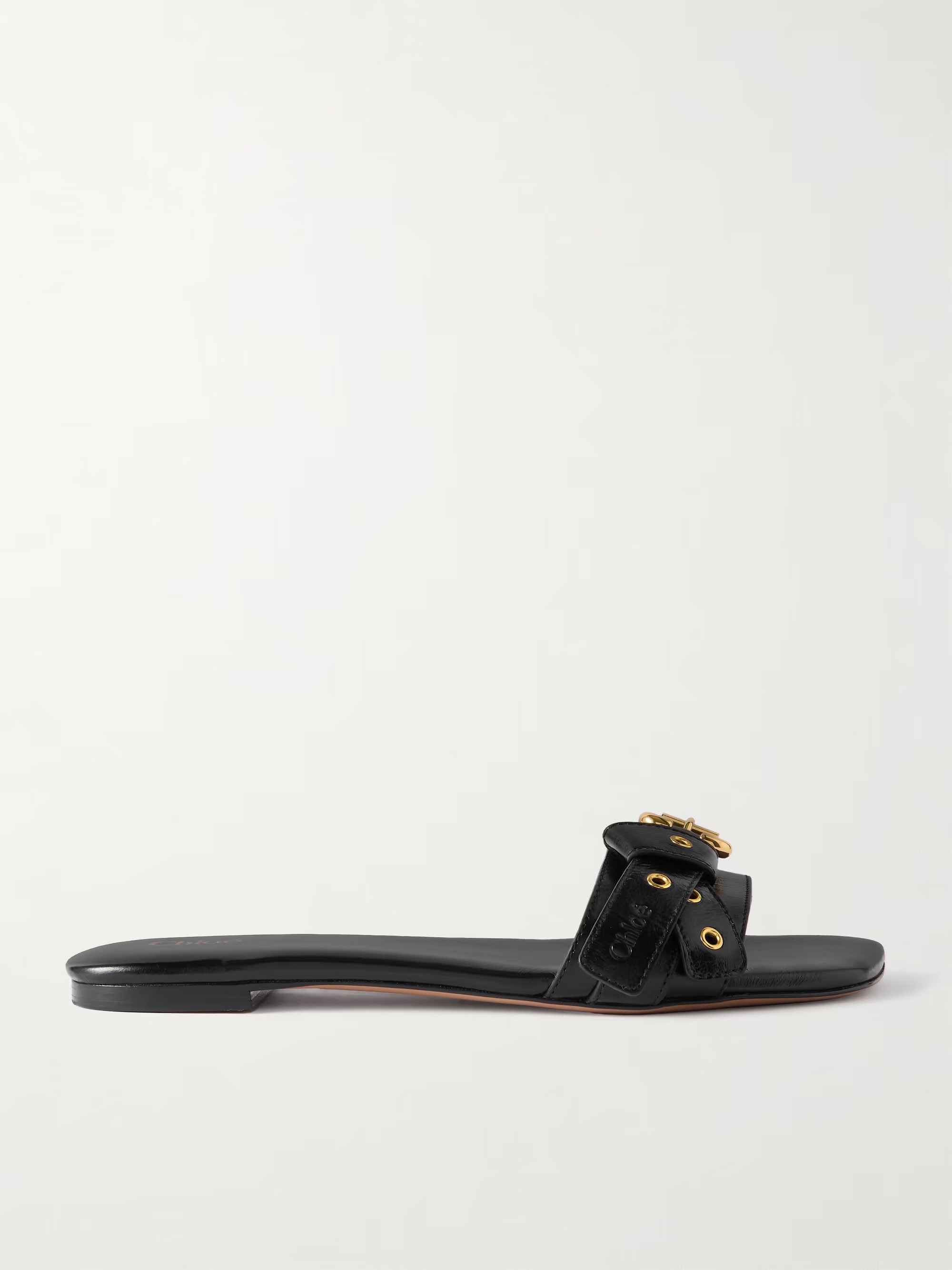 Mae buckle-embellished glossed-leather slides | NET-A-PORTER (US)