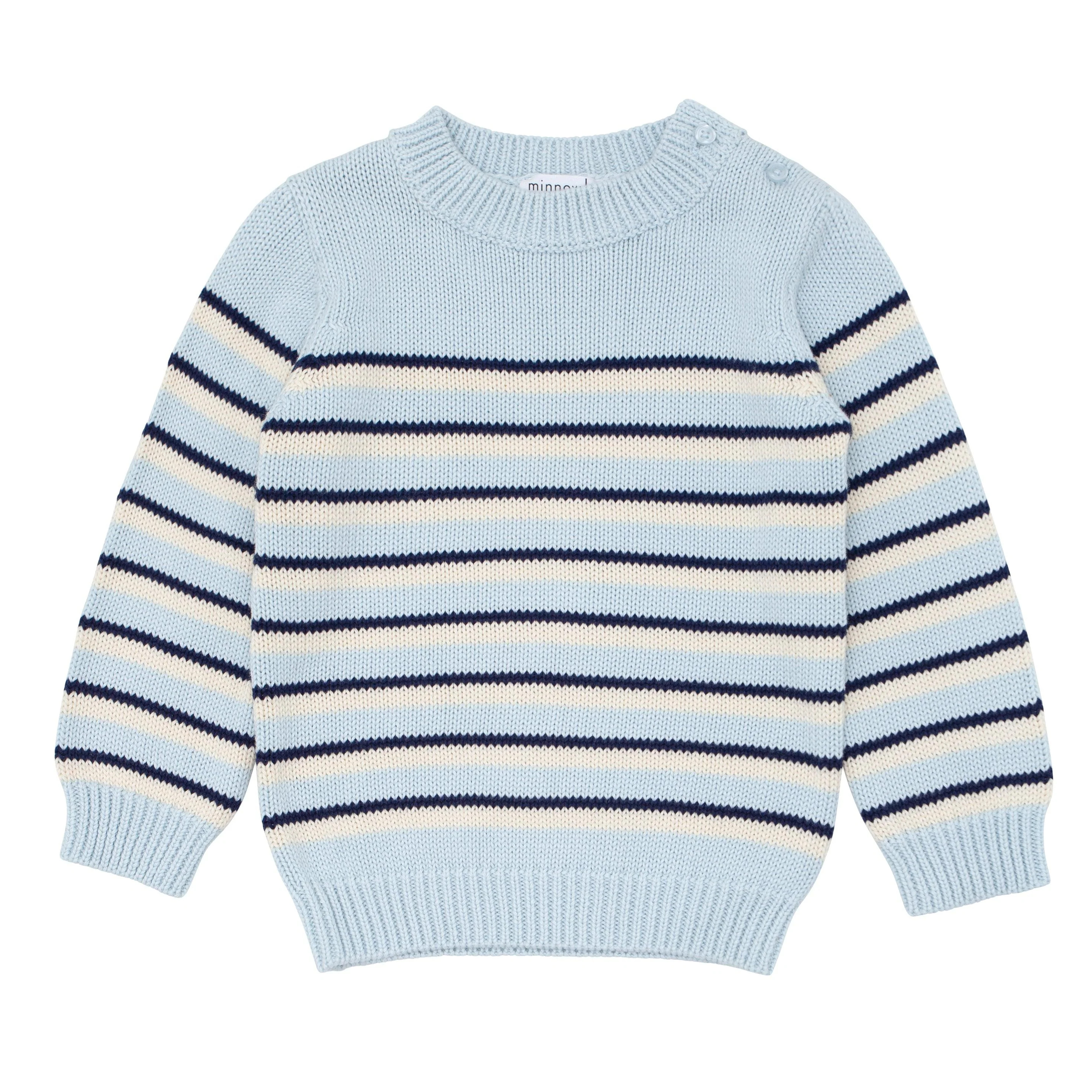 unisex light blue tricolor stripe knit sweater | minnow