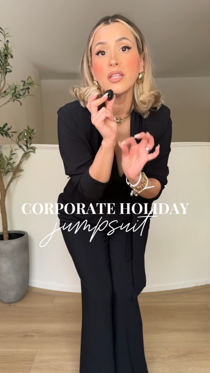 This black jumpsuit is giving classy, effortless, & corporate holiday party READY!!🤩

#LTKgrwm #LTKHoliday #LTKootd