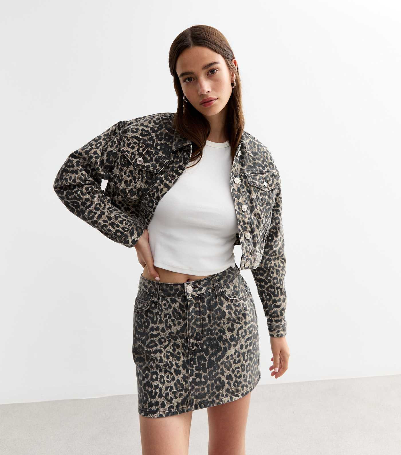 Brown Leopard Print Denim Mini Skirt  | New Look | New Look (UK)