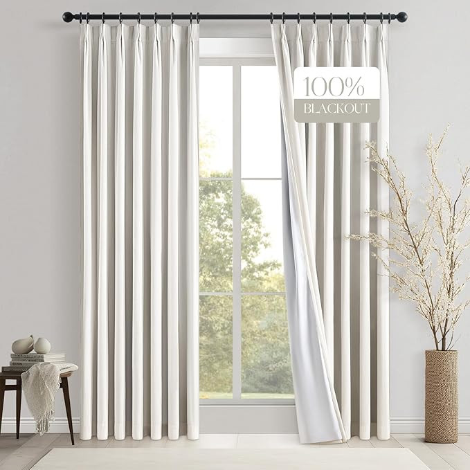 Topfinel Cream White Velvet Blackout Curtains 96 Inches Long, 100% Black Out Pinch Pleated Beige ... | Amazon (US)