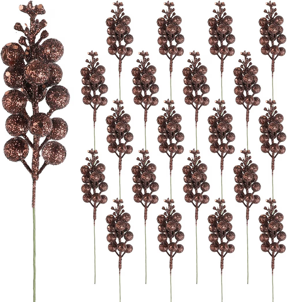 DIYASY Glitter Berry Stems for Christmas Tree Ornaments,20Pcs Brown Picks and Sprays Artificial B... | Amazon (US)
