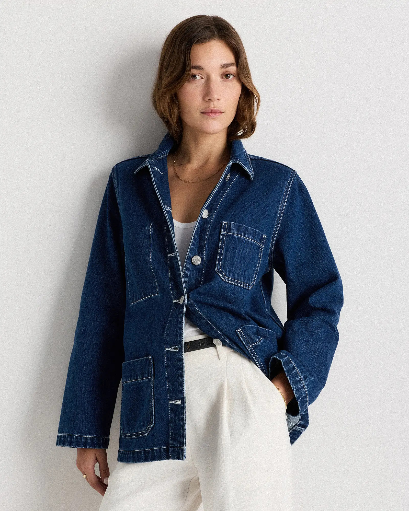 100% Organic Cotton Denim Chore Jacket in Dark Indigo | Quince