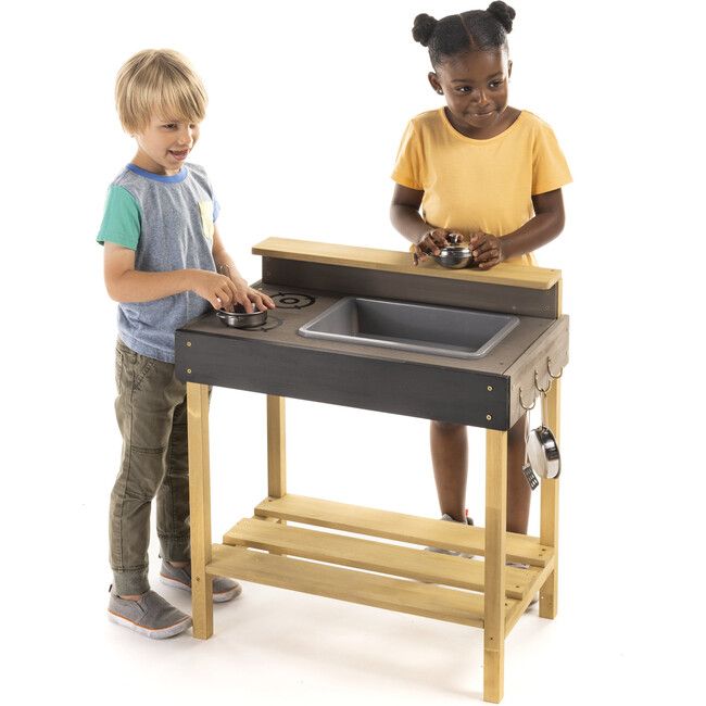 Jr. Chef's Wooden Mud Play Kitchen and Imagination Station with Metal Accessories | Maisonette