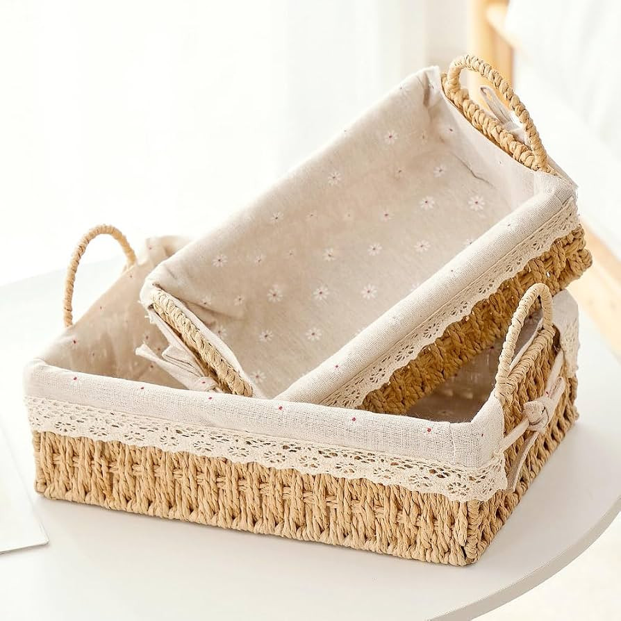 GIB Small Wicker Woven Storage Baskets for Organizing with Handle and Liner | Amazon (US)