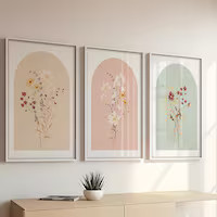 Wildflowers Oil Print Pink Bow Wall Art Flowers Bouquet Painting Neutral Beige Botanical PRINT Fr... | Etsy (US)