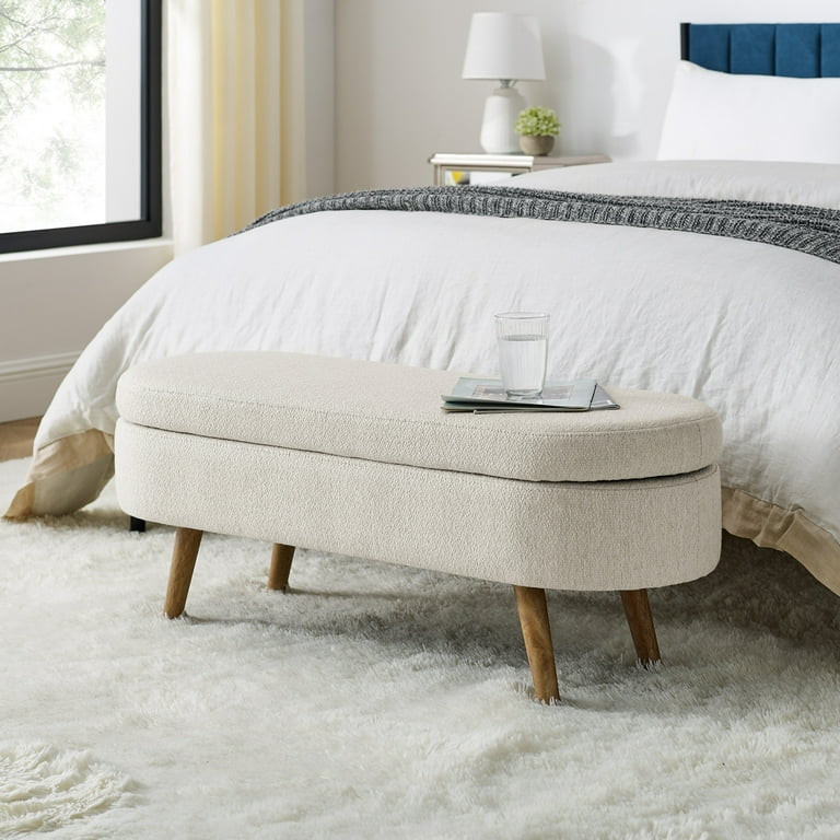 Oval Storage Ottoman Bench, 43.5"  Linen Upholstered Storage Bench with Solid Wood Legs, Modern E... | Walmart (US)
