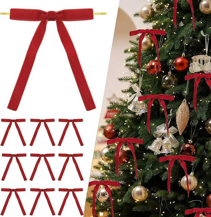 30 Pcs Red Velvet Bows for Christmas Tree Decorations, Vintage Velvet Ribbon Bows with Twist Tie ... | Amazon (US)