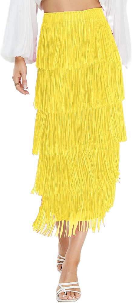 Kisidoo Women's Fringe Trim High Waist Short Pencil Bodycon Skirts, Sexy Elegant Fringe Long Maxi... | Amazon (US)