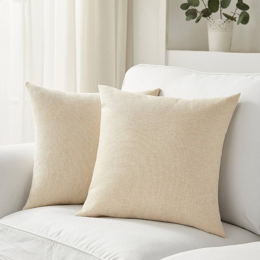 Meekio Set of 2 Light Beige Pillow Covers 22 x 22 Inch Farmhouse Boho Decorative Throw Pillow Cov... | Amazon (US)