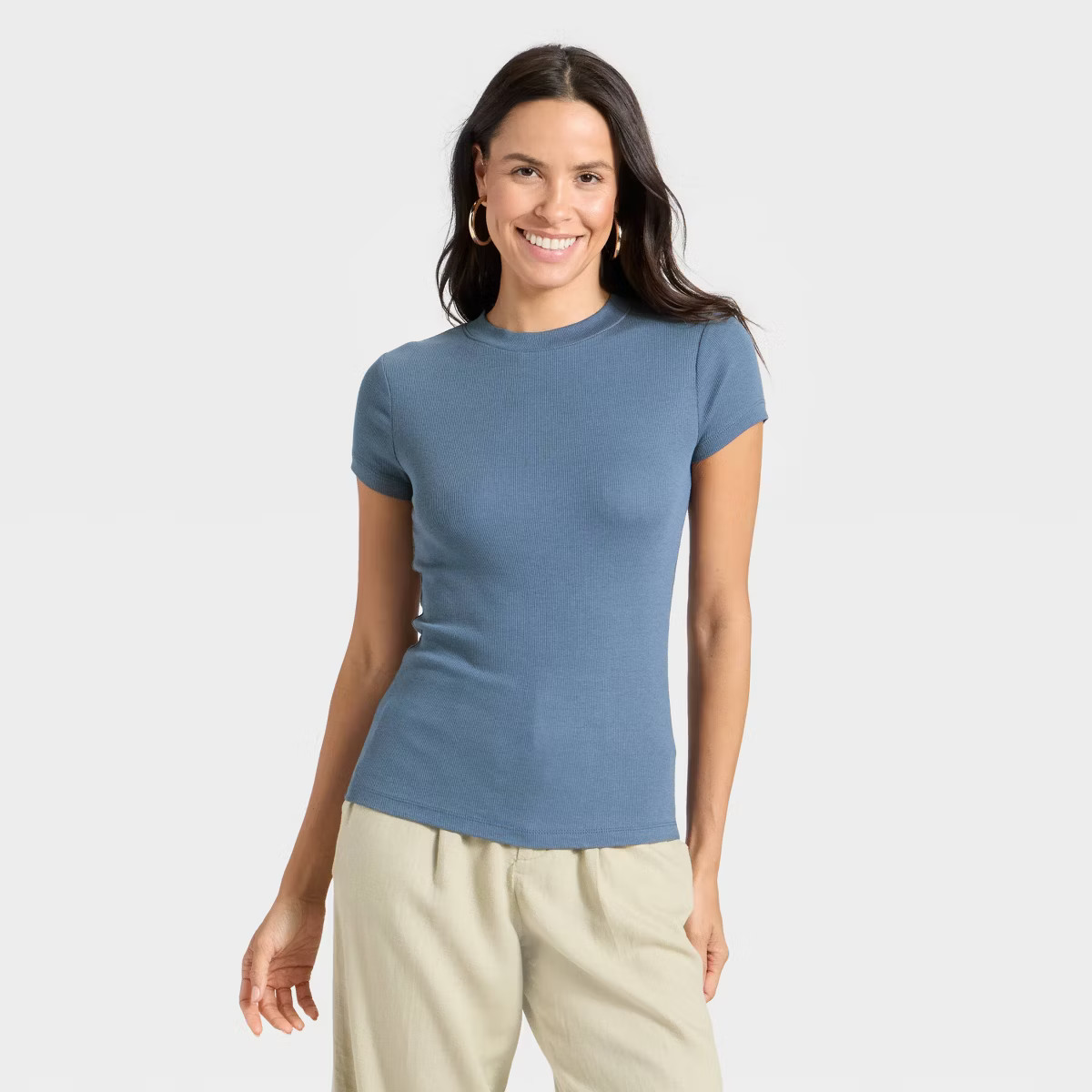 Women's Slim Fit Short Sleeve Ribbed T-Shirt - A New Day™ | Target