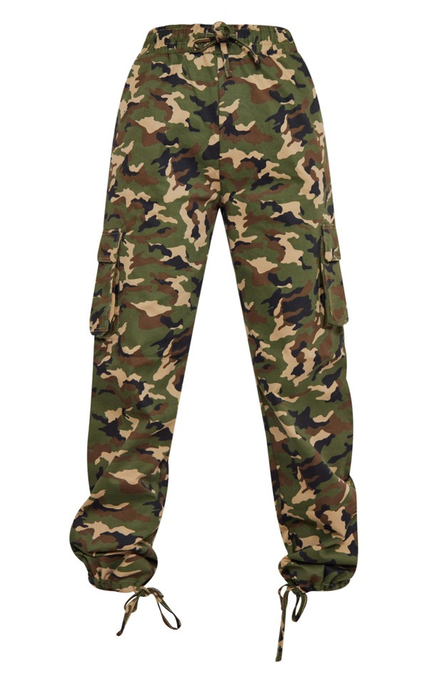 Tall Khaki Drawstring Camo Cargo | PrettyLittleThing US