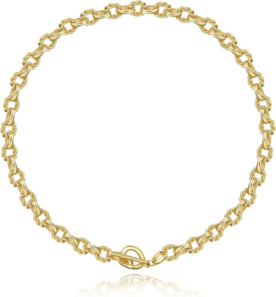 Chunky Gold Choker Necklace for Women, 18K Gold Plated Twisted Oval Link Chain Choker Toggle Clas... | Amazon (US)