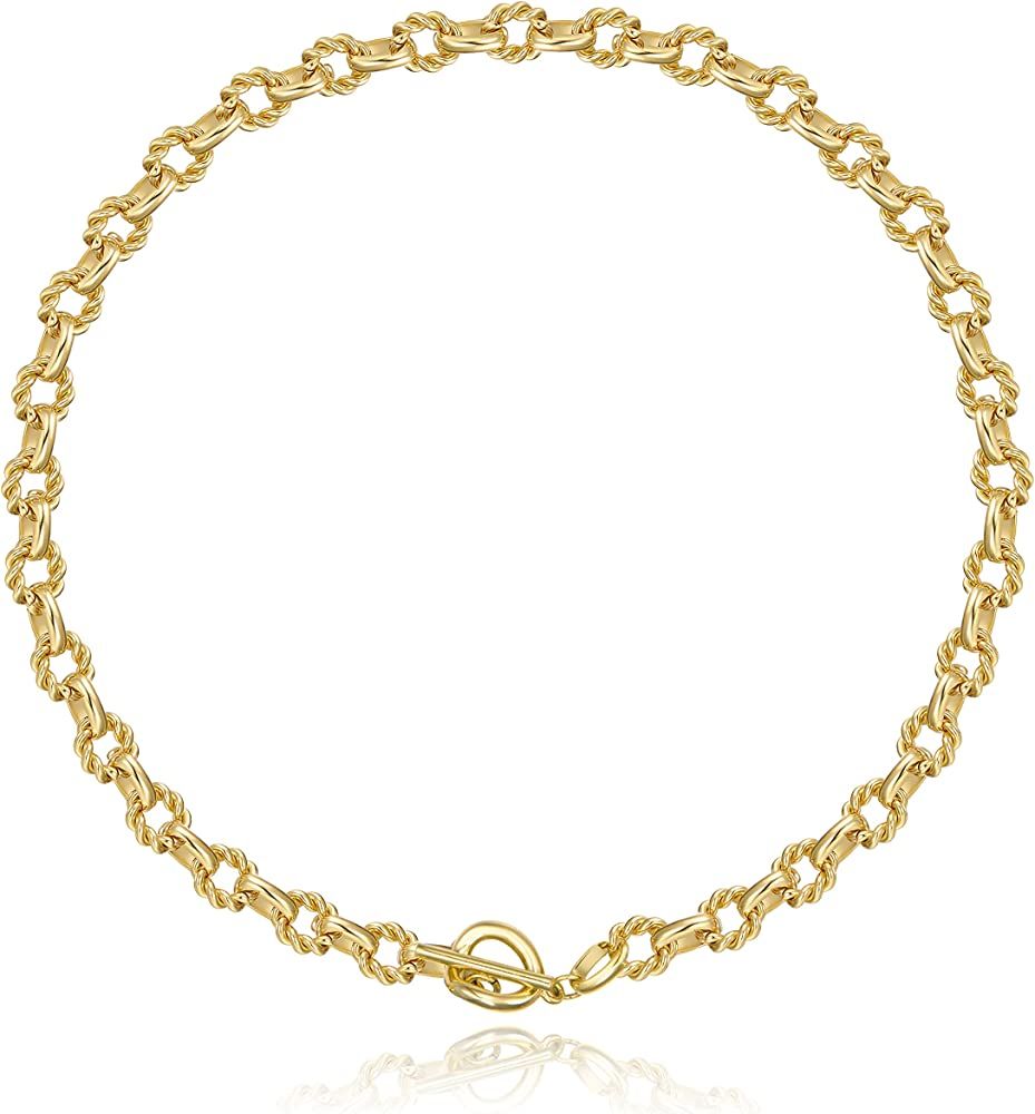 Chunky Gold Choker Necklace for Women, 18K Gold Plated Twisted Oval Link Chain Choker Toggle Clas... | Amazon (US)
