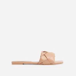 New Rules Woven Square Toe Flat Slider Sandal In Nude Faux Leather | EGO Shoes (US & Canada)
