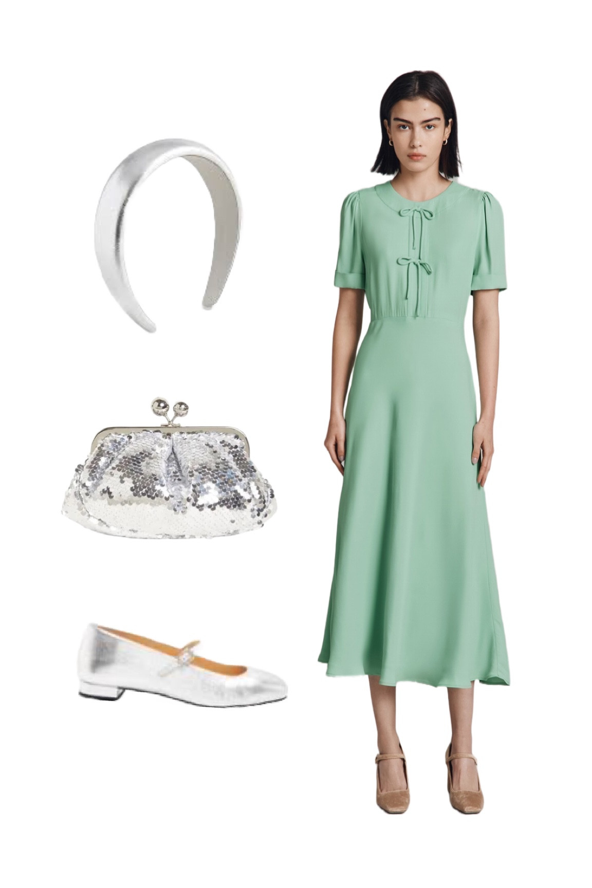 Mint Monday - a fab new Ghost London midi dress with bow detailing and full on vintage vibes. Partner with a silver Alice band, my favourite Weekend by Maxmara Silver Sequin evening bag and silver leather Mary Janes by Alohas

#LTKeurope #LTKwedding #LTKuk