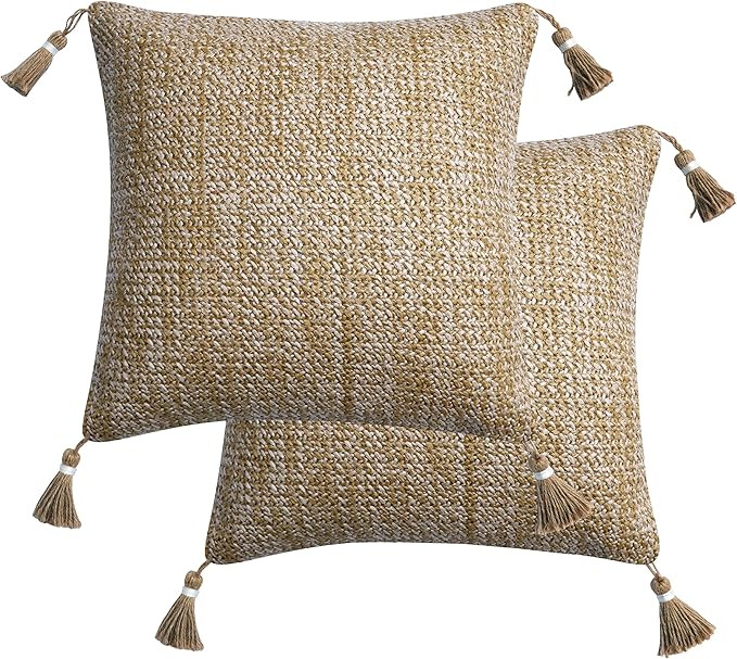 Honeycomb Outdoor Lumbar Toss Pillow Set, 17" H x 17" L, Raffia Sail Away Tan with Tassels Outdoo... | Amazon (US)
