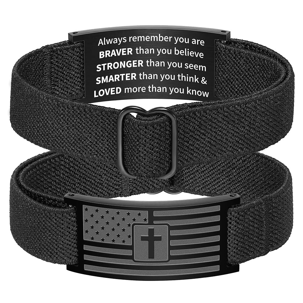 Zocomi American Flag Cross Bible Verse Bracelet for Men Boys, Black Elastic Stretch Strap Adjusta... | Amazon (US)