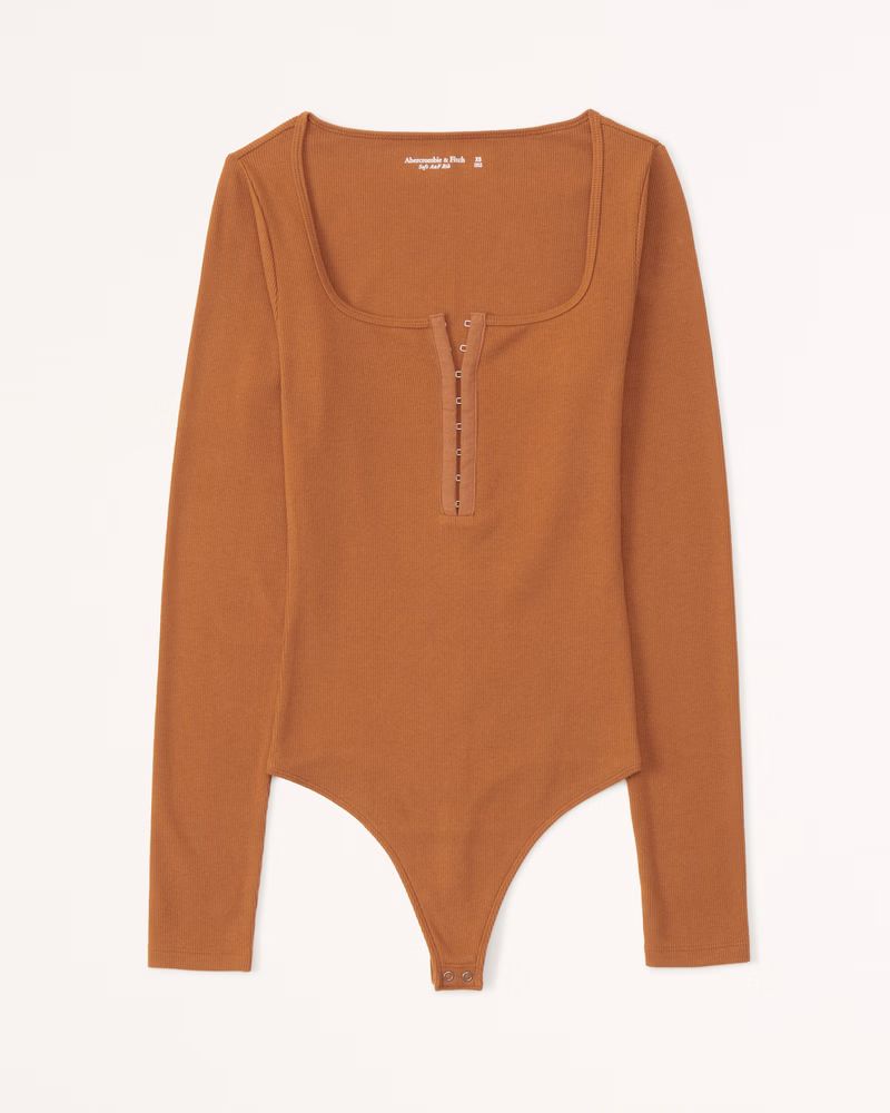 Women's Long Sleeve Hook-and-Eye Henley Bodysuit | Women's Tops | Abercrombie.com | Abercrombie & Fitch (US)