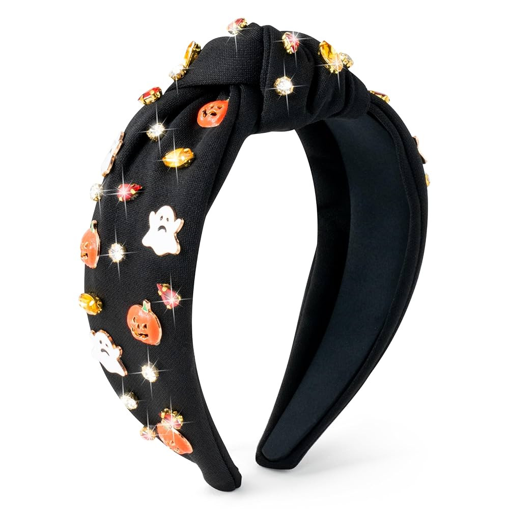 PANTIDE Halloween Jeweled Knotted Headband - Pumpkin Ghost Rhinestone Crystal Embellished Headban... | Amazon (US)